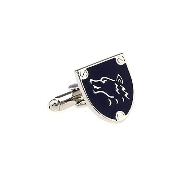 Silver Tone Blue Werewolf Wolf Shield Cufflinks Cuff Links Image 2