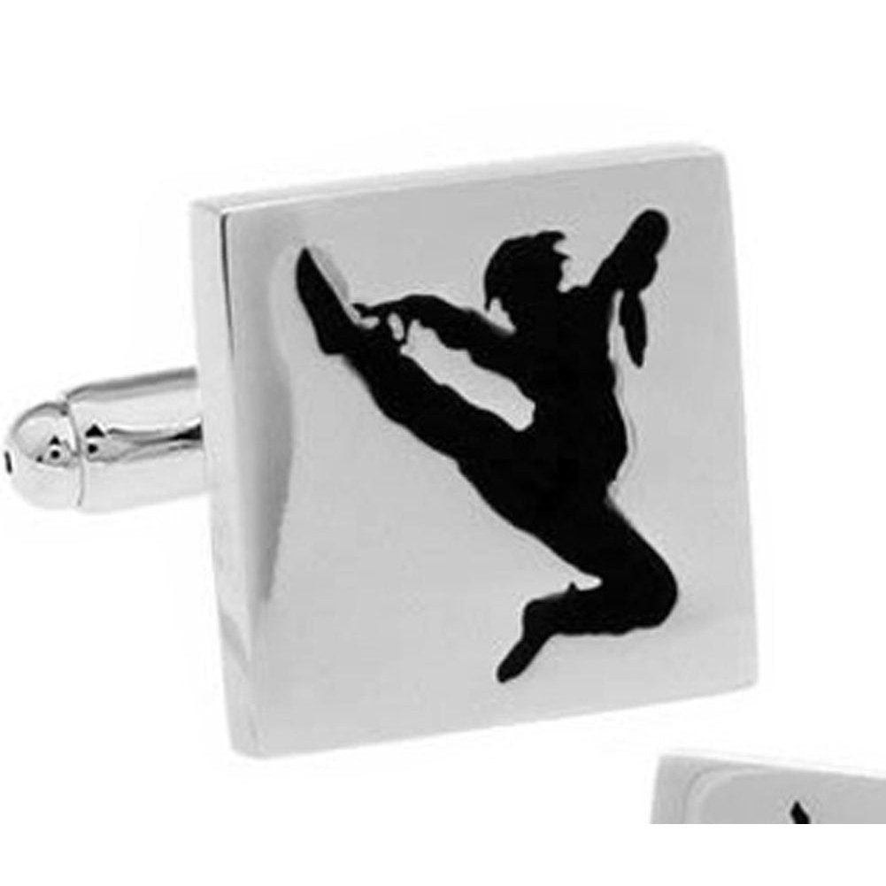 Silver with Blake Enamel Karate Cufflinks Cool Fun Sports Martial Arts,Cuff Links Comes with Gift Box Image 1