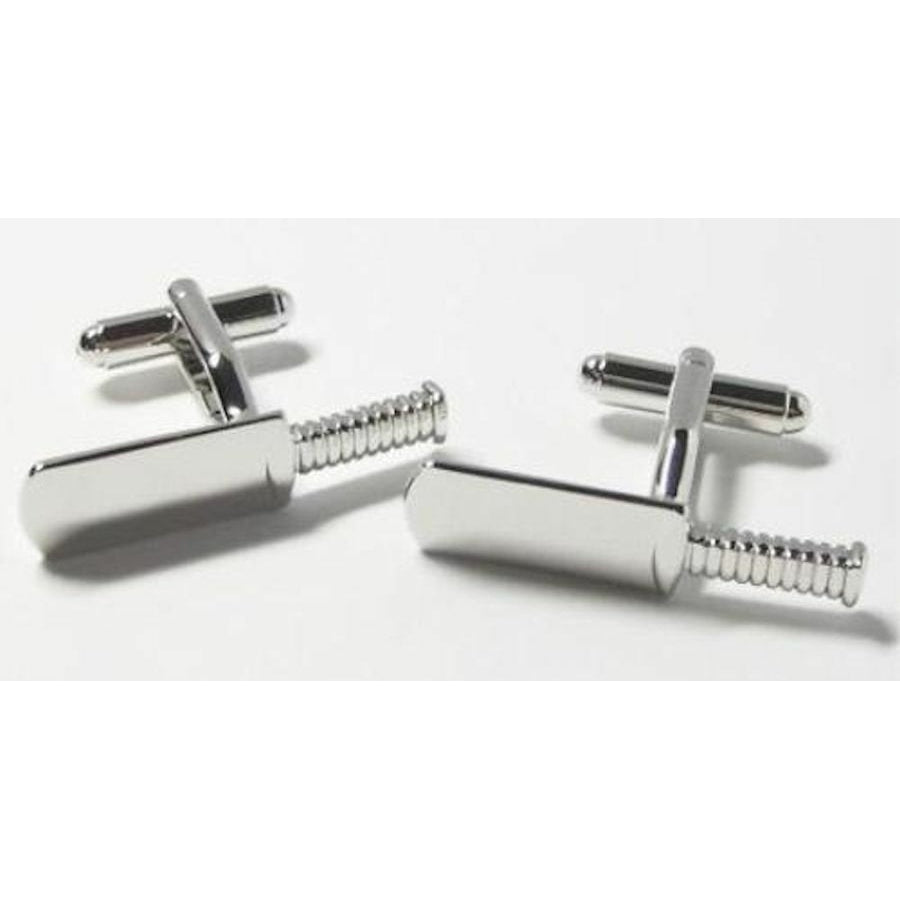 Cricket Batsman Bat Cufflinks Silver Tone Deluxe Finish Sport Fun Cool Cuff Links Comes with Gift Box Image 1