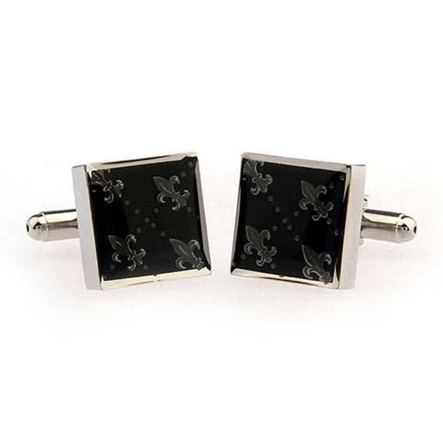 Heavy Antique Black and Silver Square Fleur di Lis Cufflinks Cuffs Links Image 1