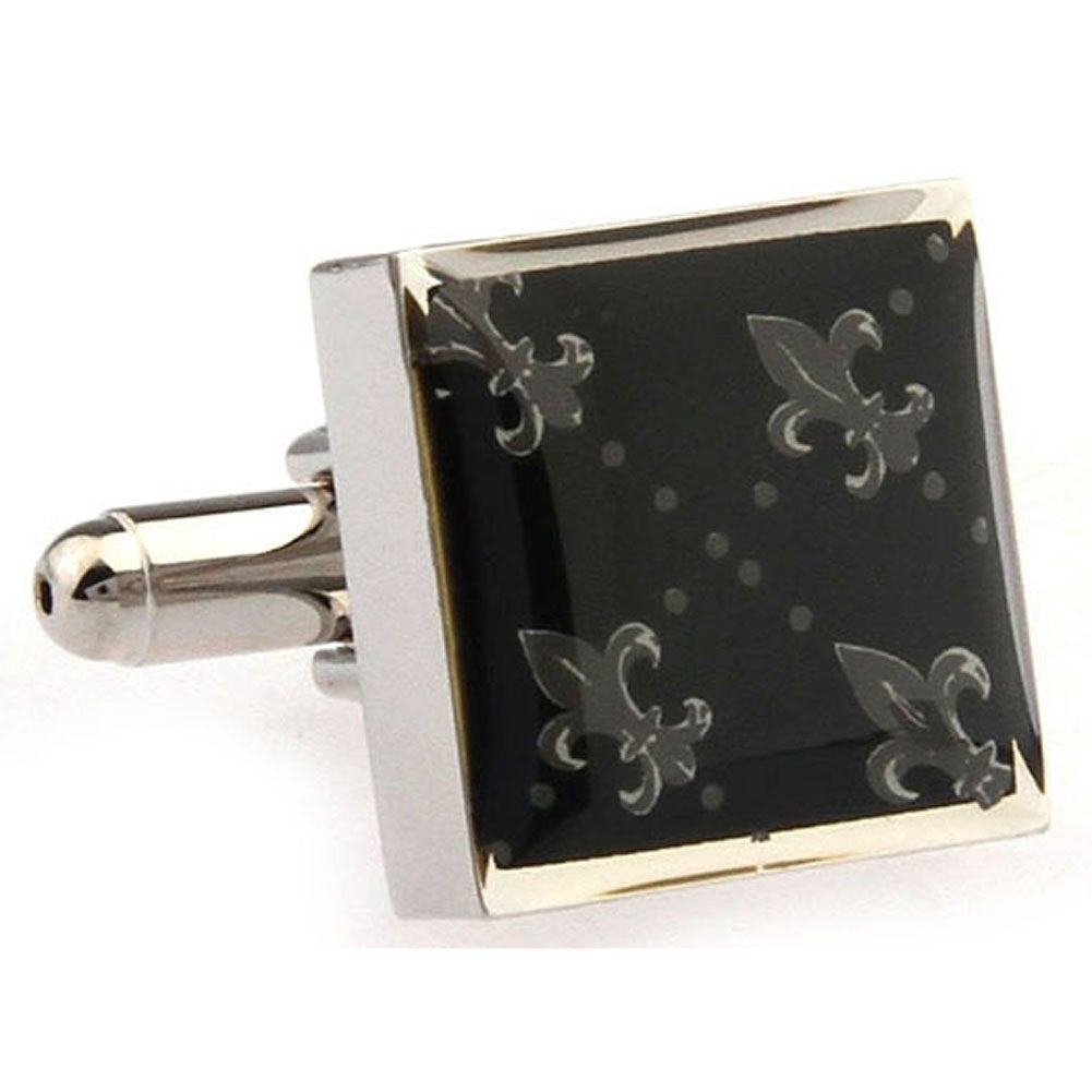 Heavy Antique Black and Silver Square Fleur di Lis Cufflinks Cuffs Links Image 2