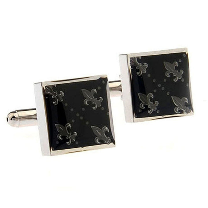 Heavy Antique Black and Silver Square Fleur di Lis Cufflinks Cuffs Links Image 3