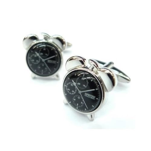 Clock Cufflinks Unique Blackface Retro Alarm Clock Replica Great Detail Cuff Links Non working movements Image 1