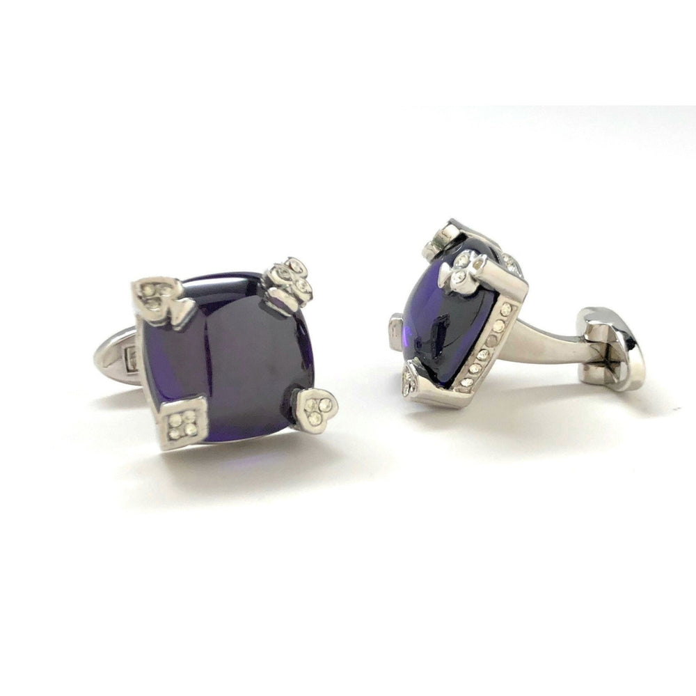 Amethyst Fortune Stone Cufflinks Card Suite Crystals Purple Royal Crown Crystal Trim Gamblers Delight Cuff Links Comes Image 2