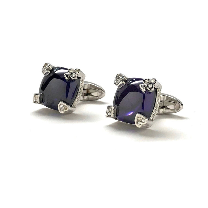 Amethyst Fortune Stone Cufflinks Card Suite Crystals Purple Royal Crown Crystal Trim Gamblers Delight Cuff Links Comes Image 3