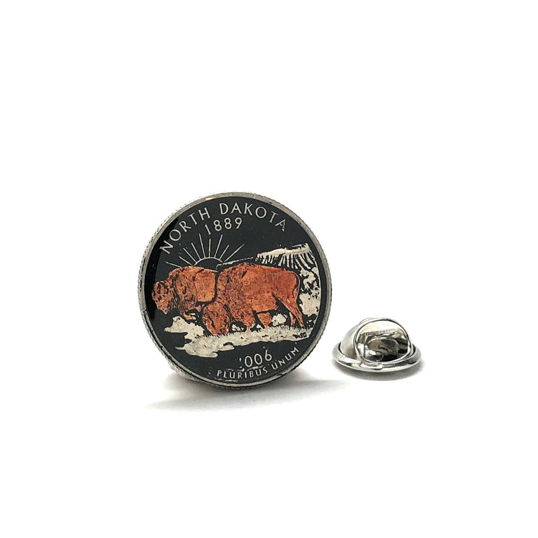 Enamel Pin Hand Painted North Dakota State Quarter Enamel Coin Lapel Pin Tie Tack Collector Pin Travel Souvenir Coin Image 1