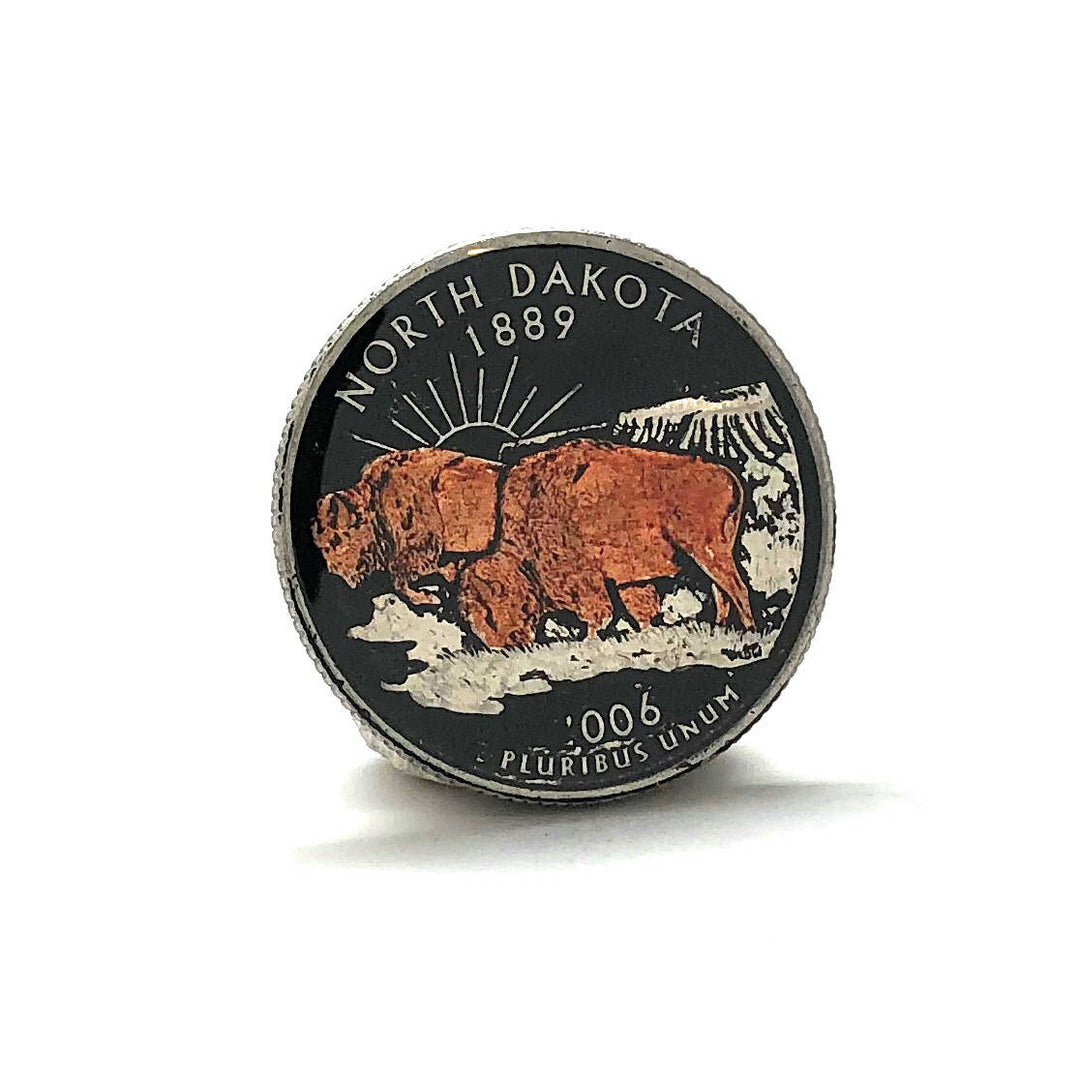 Enamel Pin Hand Painted North Dakota State Quarter Enamel Coin Lapel Pin Tie Tack Collector Pin Travel Souvenir Coin Image 2