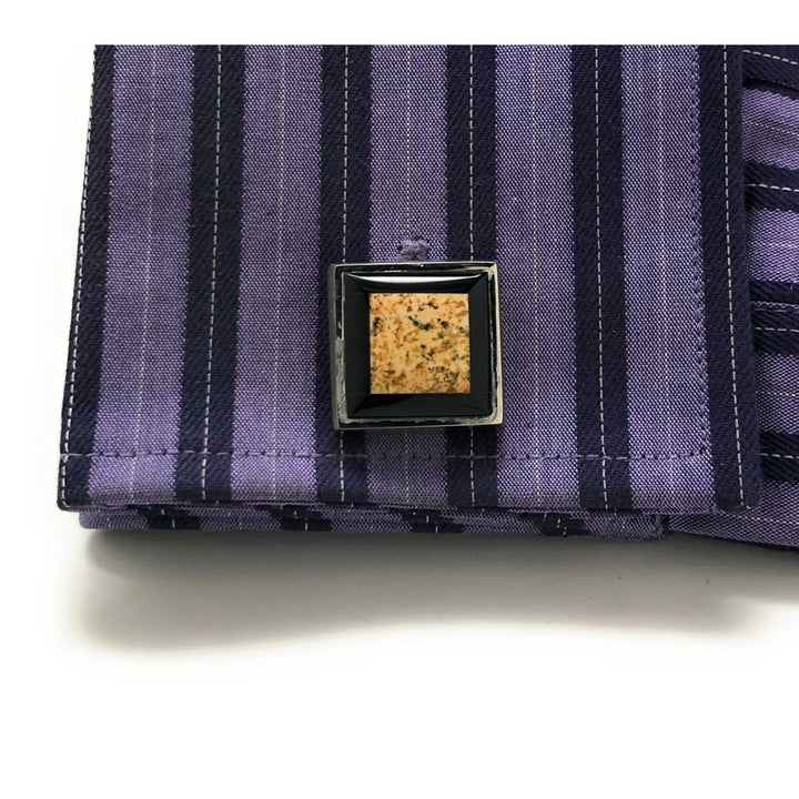 Mens Cufflinks Scottsdale Stone SIlver Black Accented Cool Color Cuff Links Comes with Gift Box Image 4