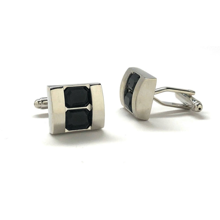 Double Stacking Black Crystal Cufflinks Silver Tone Professional Design Classy Look Cool Cuff Links Comes with Gift Box Image 2