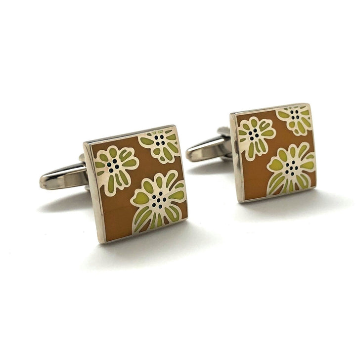 Mexico Morning Daisy Cufflinks Silver Tone Flower Paisley Design Cool Bullet Backing Cuff Links Comes with Gift Box Image 1