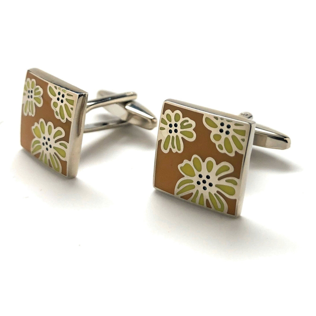 Mexico Morning Daisy Cufflinks Silver Tone Flower Paisley Design Cool Bullet Backing Cuff Links Comes with Gift Box Image 4