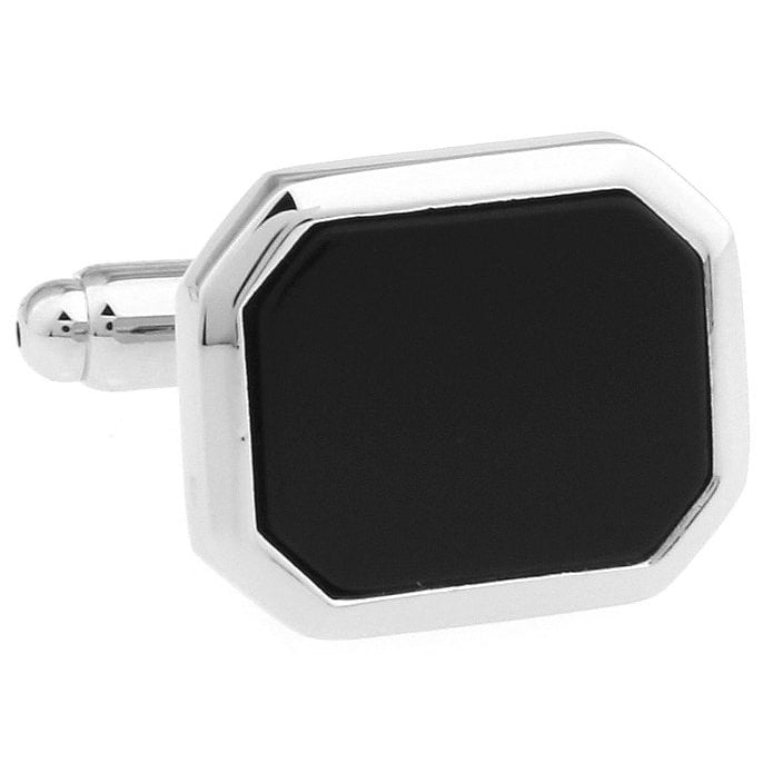 Silver Black Stone Rectangular Classic Cufflinks Cuff Links Image 1