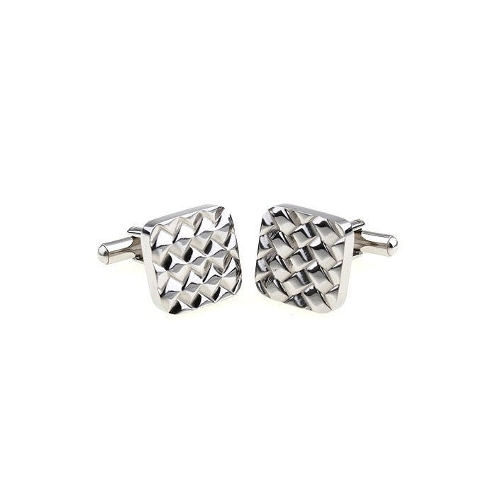 Stainless Steel Cufflinks Tread Maze Cufflinks Diamond Patterned Silver Unique Square Cuff Links Image 2