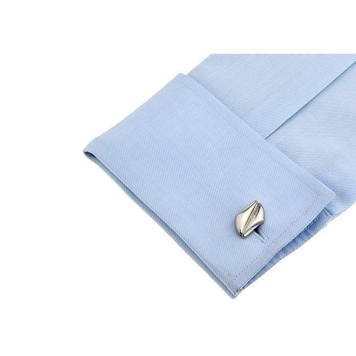 Silver Tiered Cufflinks On the Bias Classic Silver Tone Grooved Pattern Catch the Wave Cuff Links Comes with Gift Box Image 4