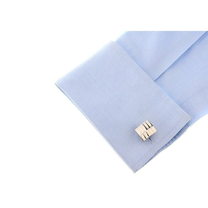 Mens Executive Cufflinks Classic Shiny Silver Repp Level Stripe Rectangle Cuff Links Image 3