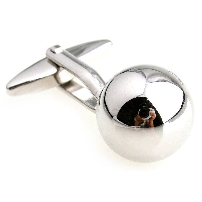 Silver Ball Bullet Post Cufflinks Curved Mirror Ball Highly Detailed 3D Design Unique Cool Cuff Links Comes with Gift Image 2