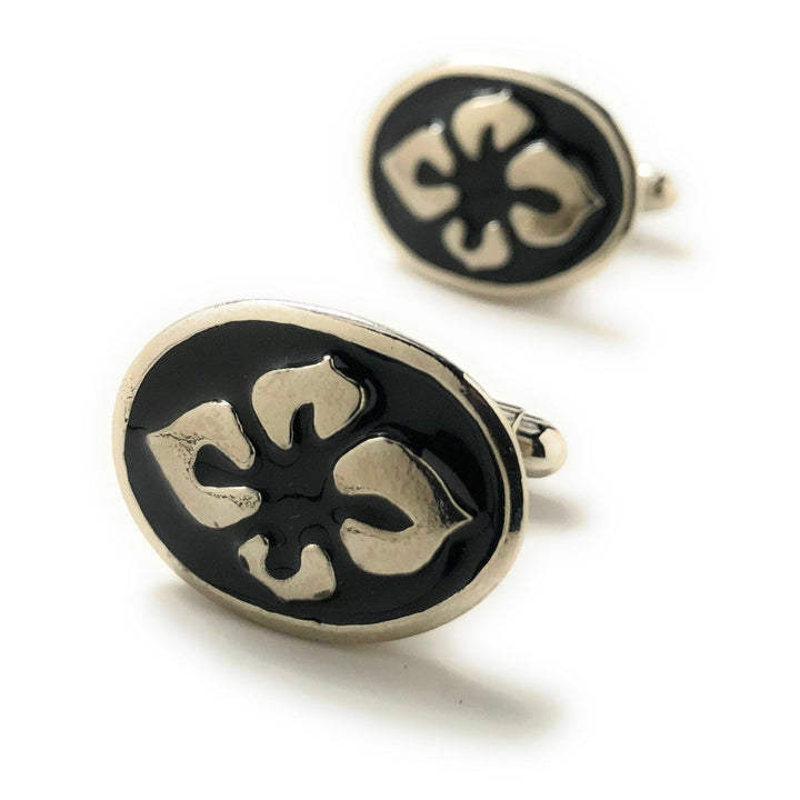 Summer Bloom Cufflinks Flower Silver Tone Oval Black Enamel Cuff Links Image 3