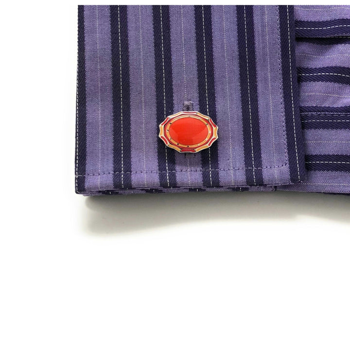 Oval Kingdom Cufflinks Amber Orange Relief Intricate Design Cool Cuff Links Comes with Gift Box Image 4