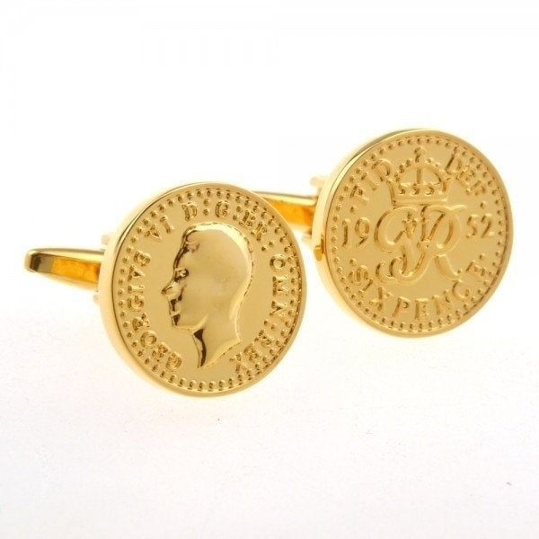Birth Year Birth Year Gold Plated Coins Financial Rich British Pence Replica Cufflinks Cuff Links Image 1