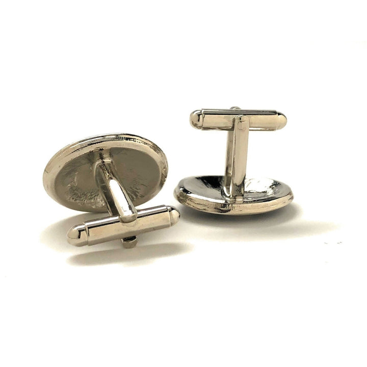 Summer Bloom Cufflinks Flower Silver Tone Oval Black Enamel Cuff Links Image 4