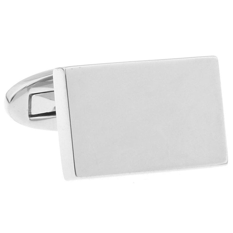 Mens Executive Cufflinks Simple But Classic Stainless Steel Rectangle Shiny SIlver Block Cuff Links Image 1