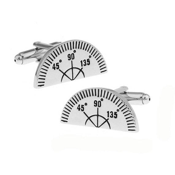 Silver Tone Protractor Cufflinks Measuring Angles Square Ruler Architect Teacher Designer Draftsman Engineer Cuff Links Image 1