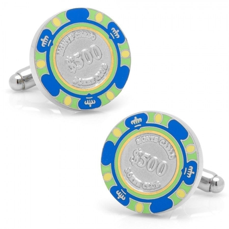 Monte Carlo Blue 500 Dollar Poker Chip Gambler Cufflinks Play The Odds Fun Cuff Links Image 1