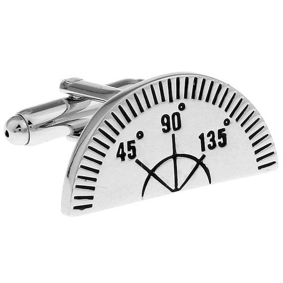 Silver Tone Protractor Cufflinks Measuring Angles Square Ruler Architect Teacher Designer Draftsman Engineer Cuff Links Image 2