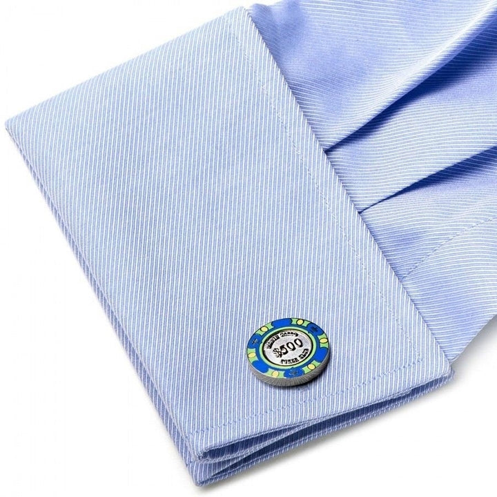 Monte Carlo Blue 500 Dollar Poker Chip Gambler Cufflinks Play The Odds Fun Cuff Links Image 3