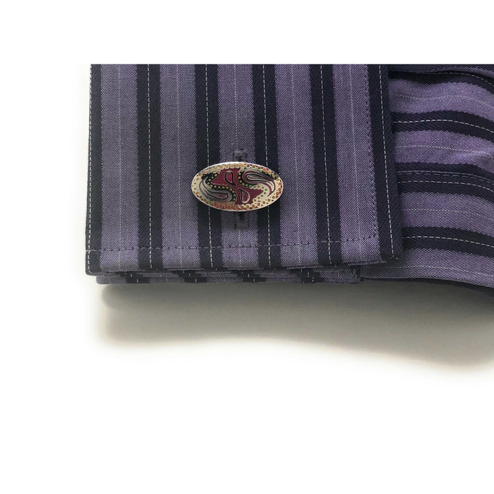 Texas Paisley Cufflinks Silver Tone Flower Paisley Design Cool Whale Tail Backing Cuff Links Comes with Gift Box Image 4