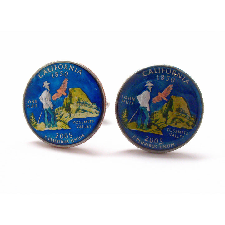 Enamel Cufflinks Hand Painted California State Quarter Yosemite Enamel Coin Jewelry Money Currency Cuff Links Designer Image 1