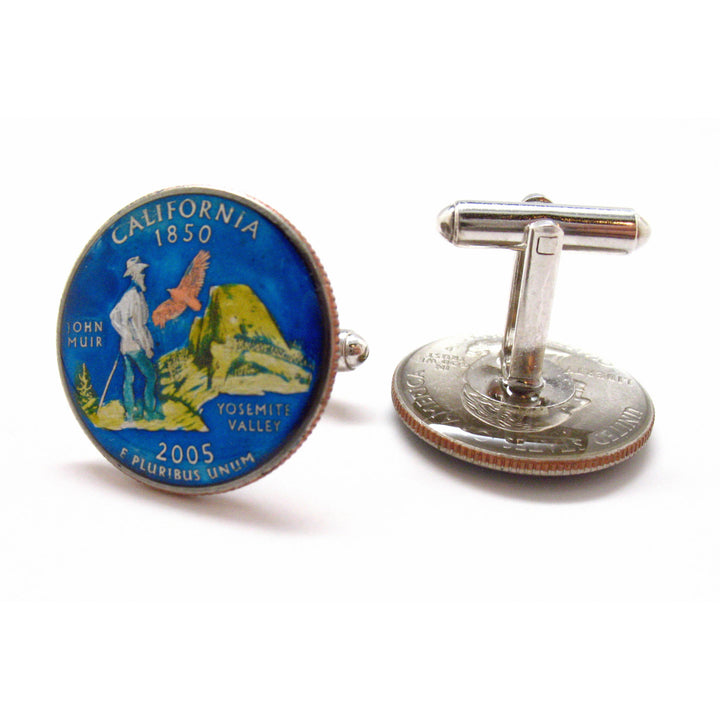 Enamel Cufflinks Hand Painted California State Quarter Yosemite Enamel Coin Jewelry Money Currency Cuff Links Designer Image 4