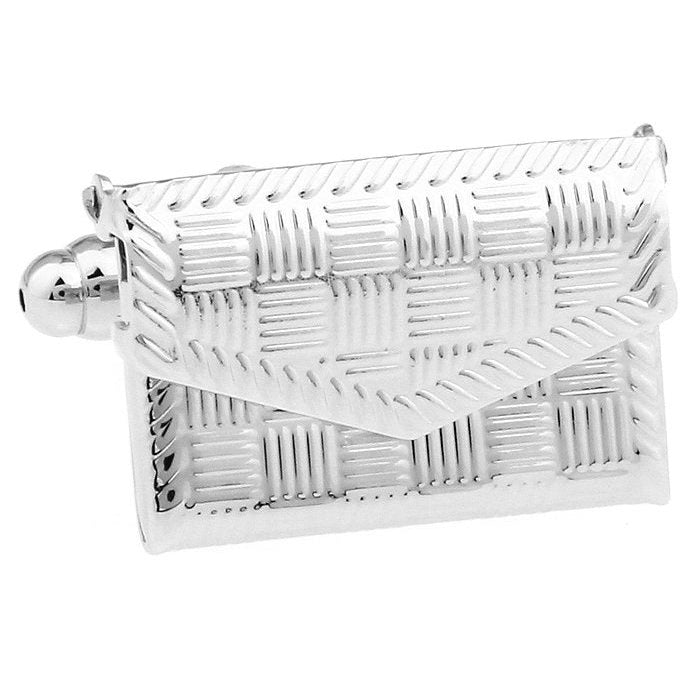 Ladies Purse Cufflinks Opening Silver Woven Checkered Plaid Ladies Purse Womens Cuff Links Image 1