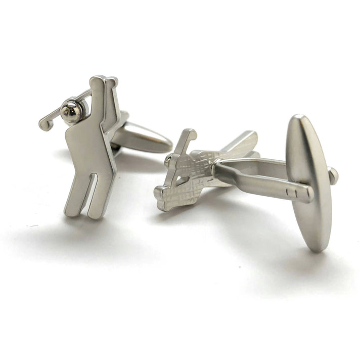 Brushed Cufflinks Silver Modern Man Golf Golfer Cuff Links Comes with Gift Box Image 3