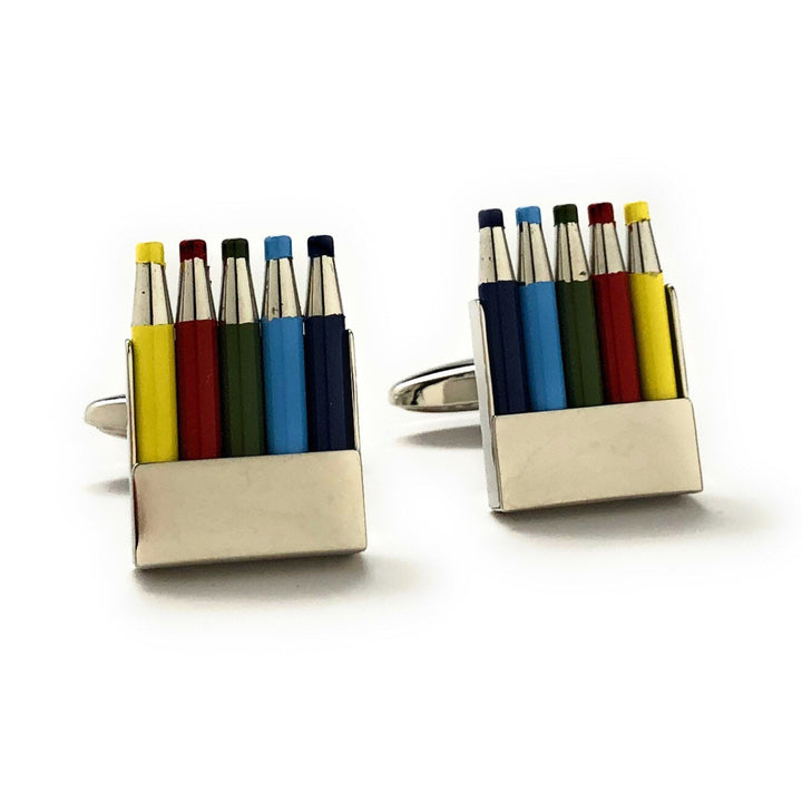 Autism Cufflinks Colored Pencils Autism Awareness Cuff Links Silver Tone Bright Colors Fun Coloring Artist Painting Image 4