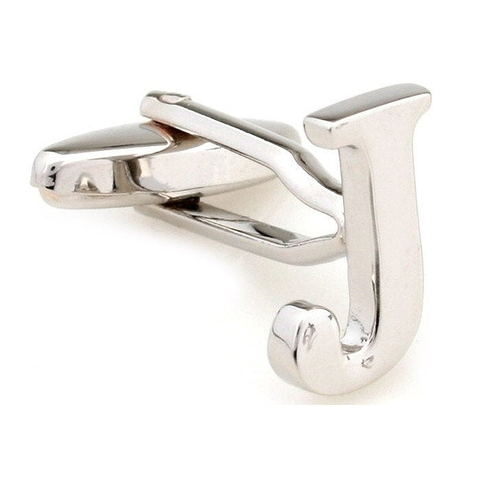 Classic "J" Cufflinks Silver Tone Initial Alaphabet Cut Letters J Cuff Links Groom Father Bride Wedding  Box Fathers Day Image 1