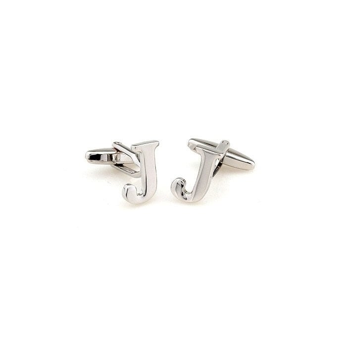 Classic "J" Cufflinks Silver Tone Initial Alaphabet Cut Letters J Cuff Links Groom Father Bride Wedding  Box Fathers Day Image 2