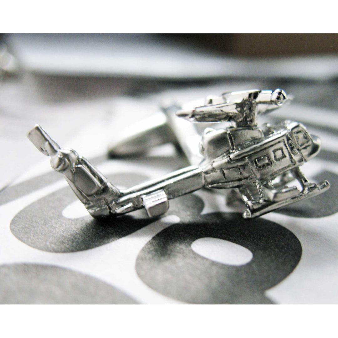 Helicopter Cufflinks Silver tone 3D military fun wear Heavy metal planes Cufflinks Image 1