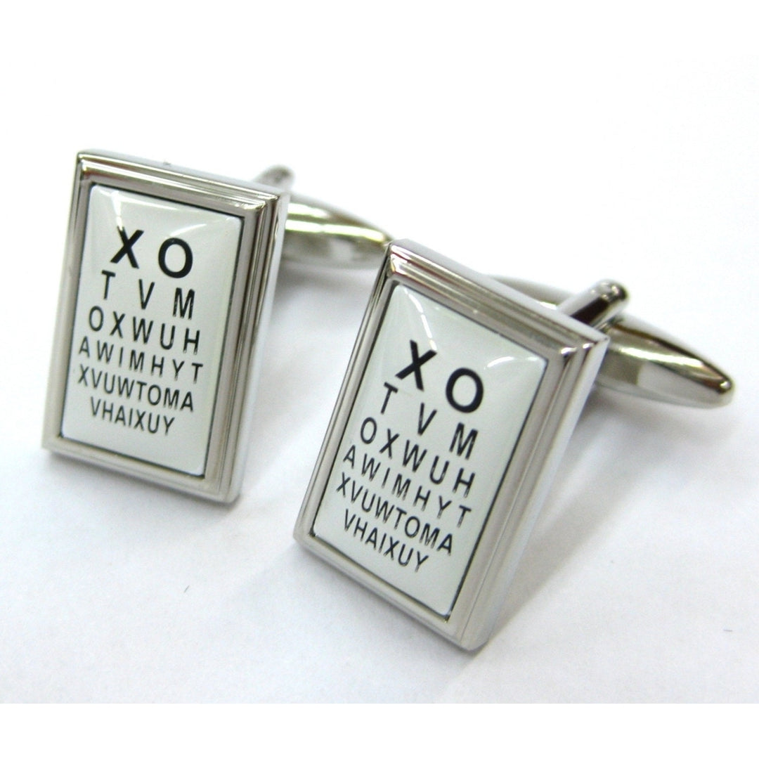 Dr. Eye Chart Cufflinks Doctors Optometrist Silver Tone and Enamel Cuff Links Image 1