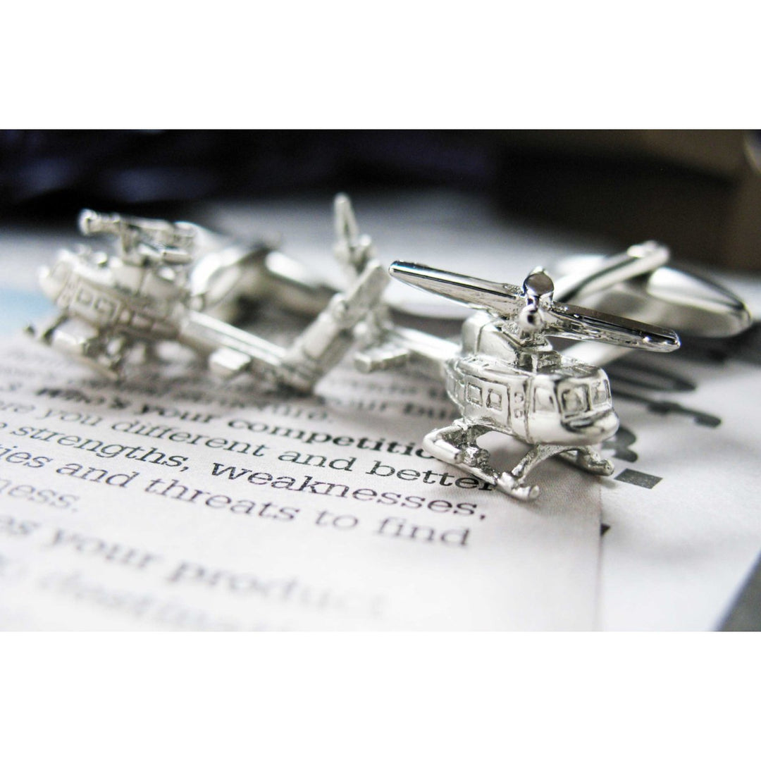 Helicopter Cufflinks Silver tone 3D military fun wear Heavy metal planes Cufflinks Image 2