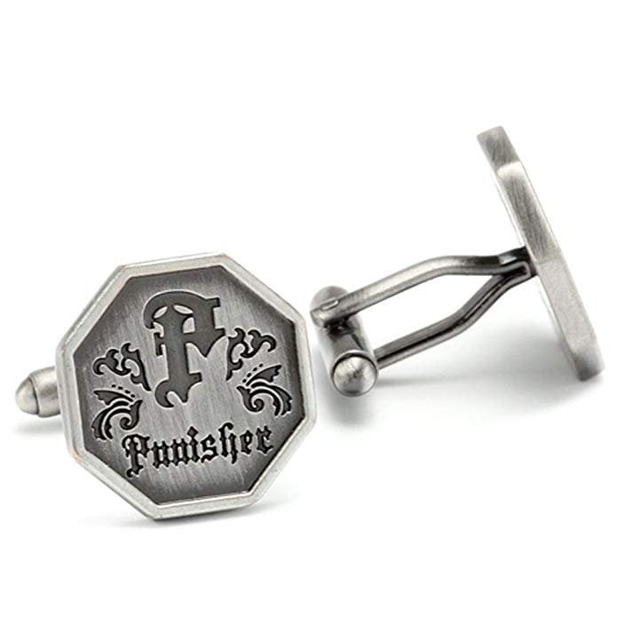 Enamel Vintage Punisher P Cufflinks Super Hero Cuff Links Husband Gifts for Dad Gifts for Him Image 1