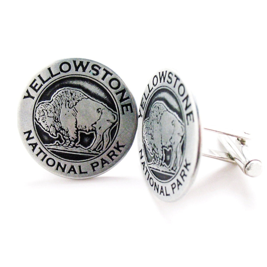 Yellowstone Buffalo Token Cufflinks Old Transit Tokens Silver Toned Classic Yellow Stone National Park Cuff Links Comes Image 1
