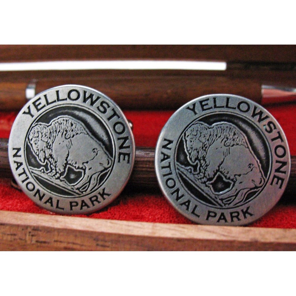 Yellowstone Buffalo Token Cufflinks Old Transit Tokens Silver Toned Classic Yellow Stone National Park Cuff Links Comes Image 2