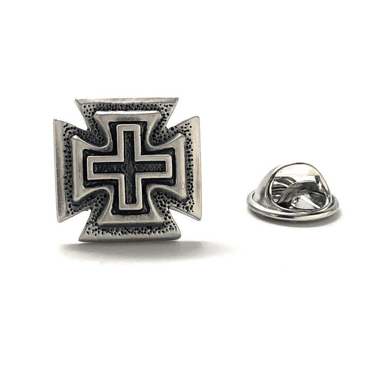 Knights Cross Enamel Pin Gothic Cross Lapel Pin Religious Faith Pewter Black Crystal Blue Viking Cross Tie Tack Image 4