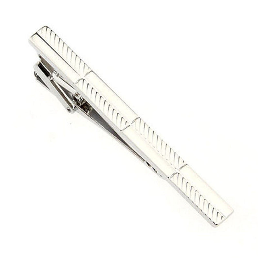 Houston Design Silver Repeating Mixed Pattern Men Tie Clip Tie Bar Silver Tone Very Cool Comes with Gift Box Image 1