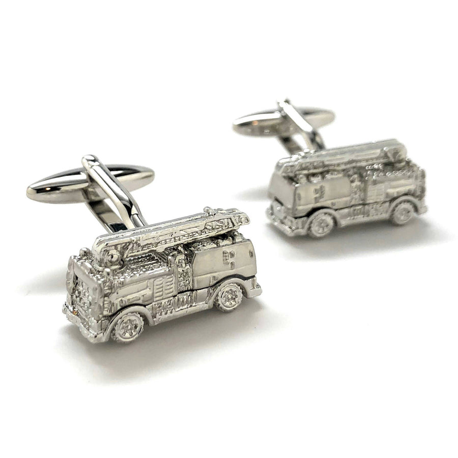 Silver Tone Fire Truck Cufflinks 3D Fun Design Detailed Firemen Search and Rescue Fire Department Cuff Links Comes with Image 1