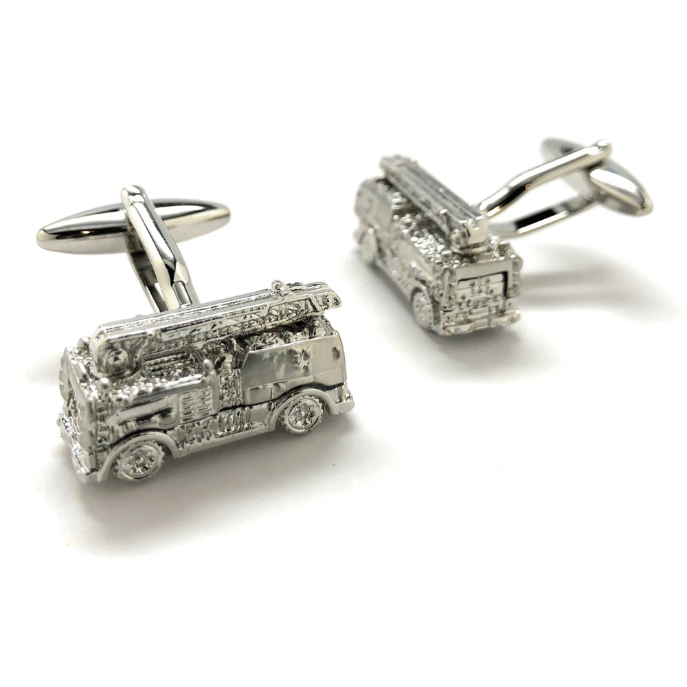 Silver Tone Fire Truck Cufflinks 3D Fun Design Detailed Firemen Search and Rescue Fire Department Cuff Links Comes with Image 2