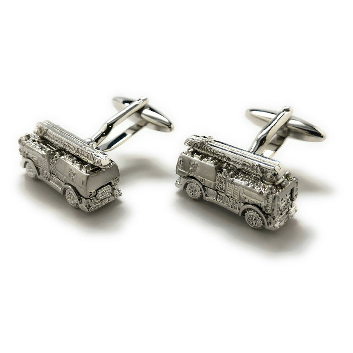 Silver Tone Fire Truck Cufflinks 3D Fun Design Detailed Firemen Search and Rescue Fire Department Cuff Links Comes with Image 4
