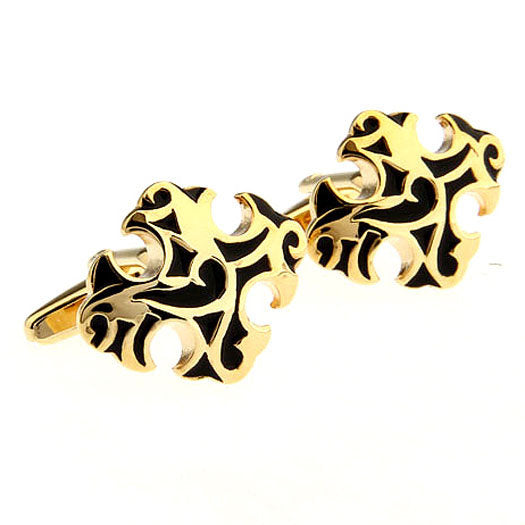 Gothic Cross Gold Black Cufflinks Full Raised Details Big Gold Tone Cuff Links Image 2