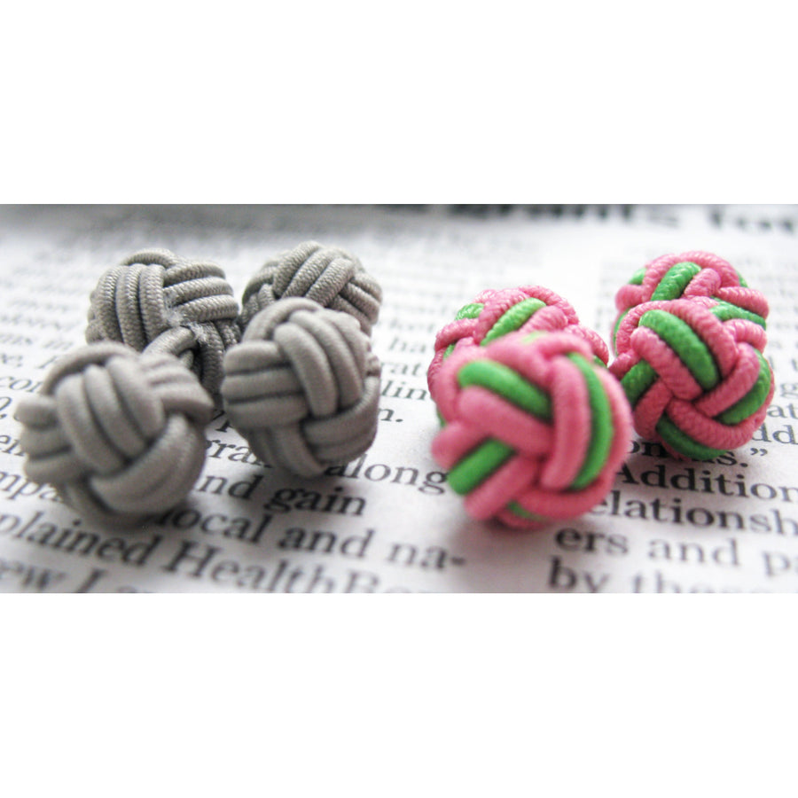 Spring Fling Twist Silk Knot Cufflinks Petal Pink Mountain Grey Cut Grass Green Bound Cuff Links Image 1